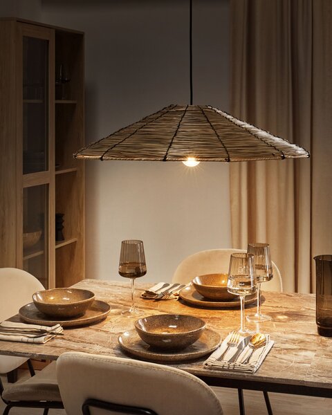 Závesná lampa prírodná tienidlo z morskej trávy čierna kovová objímka na žiarovku boho stropné svietidlo spálňa obývačka