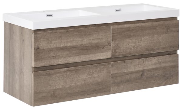 Závesná kúpeľňová skrinka s dvojitým umývadlom sivobéžová MDF 120 x 46 cm so 4 zásuvkami úložný priestor moderný štýl kúpeľňa