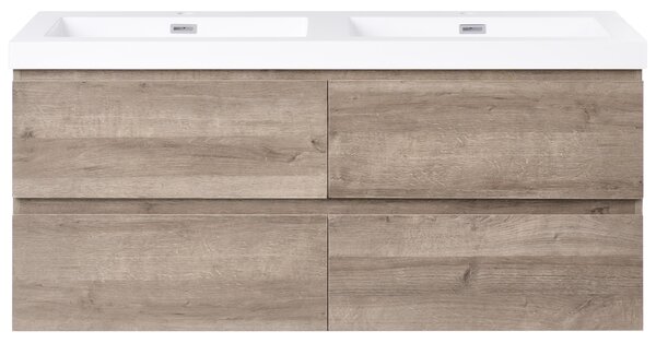 Závesná kúpeľňová skrinka s dvojitým umývadlom sivobéžová MDF 120 x 46 cm so 4 zásuvkami úložný priestor moderný štýl kúpeľňa