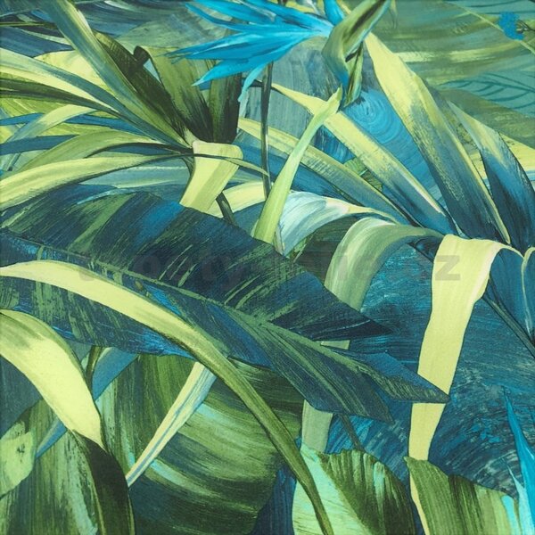Vliesové tapety na stenu IMPOL Jungle Fever JF2302, listy zeleno-tyrkysové, rozmer 10,05 m x 0,53 m, GRANDECO