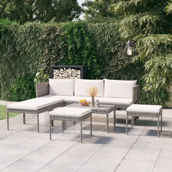 Maison Exclusive – 6-dielna záhradná súprava s vankúšmi Poly Rattan Grey