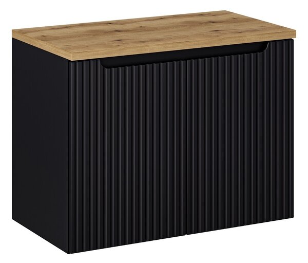 Comad Závesná skrinka pod umývadlo Nova Black II s doskou 80 cm čierna/dub Evoke