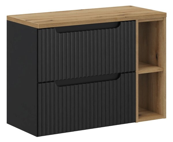 Comad Závesná skrinka pod umývadlo Nova Black s doskou 80 cm čierna/dub evoke