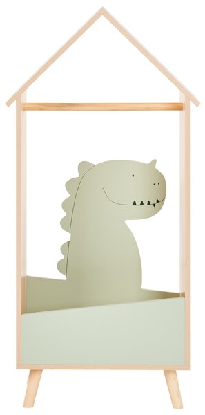 Vešiak na oblečenie s úložným priestorom svetlohnedá svetlozelená borovicové drevo MDF dinosaurus moderný štýl úložný priestor detská izba