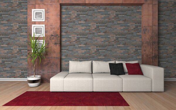 Vliesové tapety na stenu IMPOL 35582-3 Wood and Stone 2, obkladový kameň štiepaná bridlica hrdzavo-sivá, rozmer 10,05 m x 0,53 m, A.S.Création