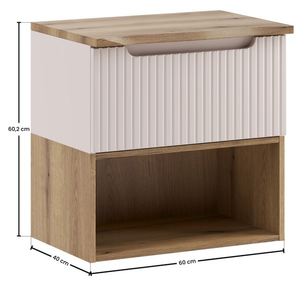 Comad Závesná skrinka pod umývadlo Nova Cashmere Nature s doskou a regálom 60 cm gaštanová/dub coast evoke