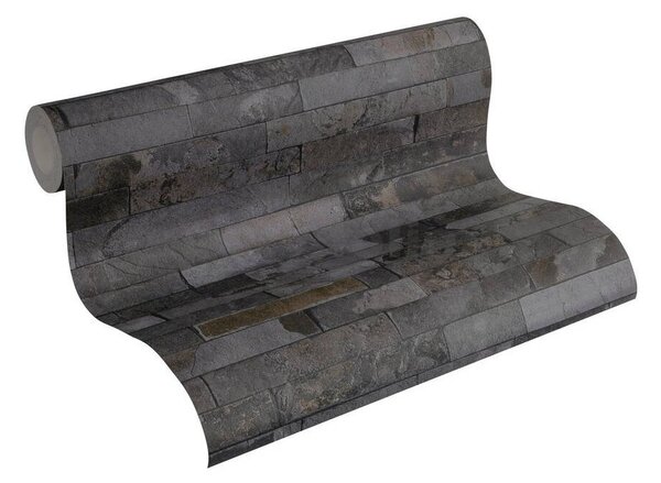 Vliesové tapety na stenu IMPOL 35582-5 Wood and Stone 2, obkladový kameň štiepaná bridlica sivo-čierna, rozmer 10,05 m x 0,53 m, A.S.Création