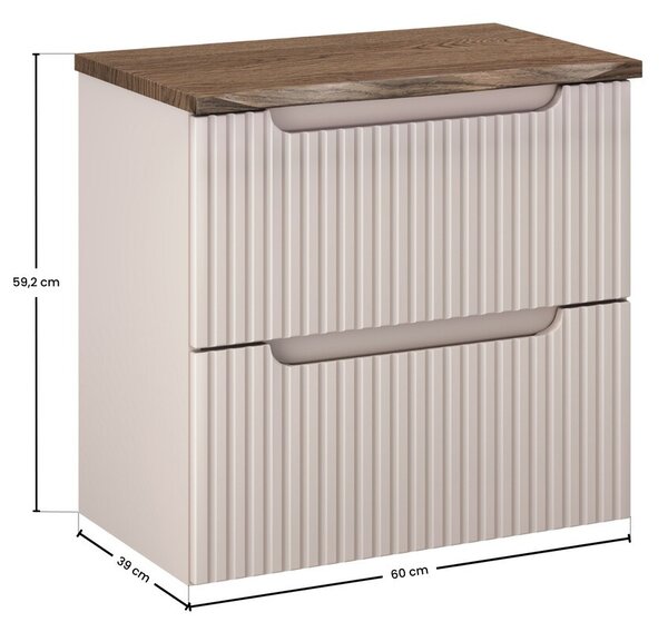 Comad Závesná skrinka pod umývadlo Nova Cashmere Nature s doskou 60 cm kašmírová/dub casella
