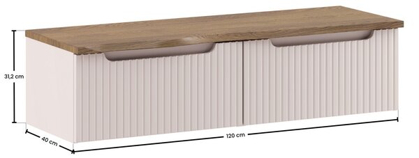 Comad Závesná skrinka pod umývadlo Nova Cashmere s doskou 120 cm kašmírová/dub casella