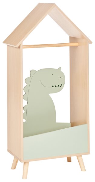 Vešiak na oblečenie s úložným priestorom svetlohnedá svetlozelená borovicové drevo MDF dinosaurus moderný štýl úložný priestor detská izba