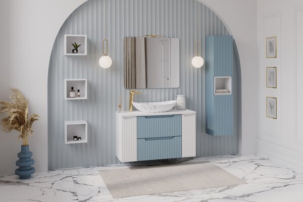 Comad Závesná skrinka pod umývadlo Nova Denim s doskou 100 cm modrá/dub coast evoke