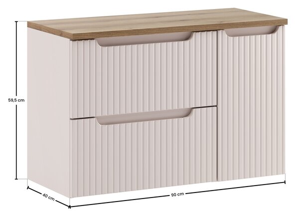 Comad Závesná skrinka pod umývadlo Nova Cashmere s doskou 90 cm kašmírová/dub evoke