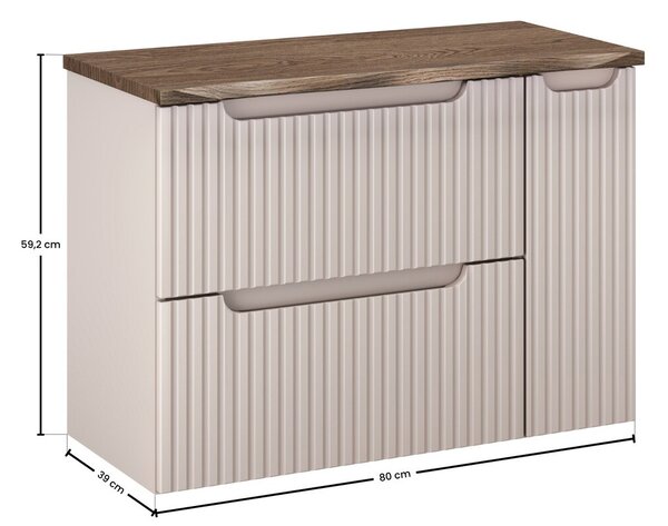 Comad Závesná skrinka pod umývadlo Nova Cashmere s doskou 80 cm kašmírová/dub casella