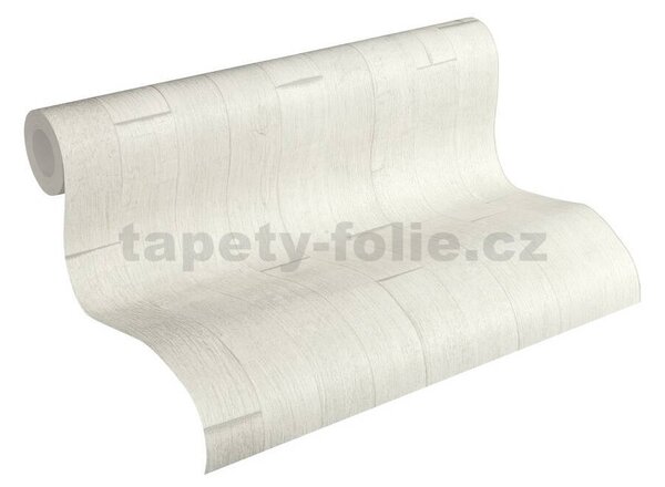 Vliesové tapety na stenu IMPOL 35584-2 Wood and Stone 2, 3D drevený obklad biely, rozmer 10,05 m x 0,53 m, A.S.Création