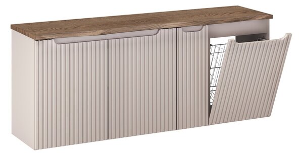 Comad Závesná skrinka pod umývadlo Nova Cashmere s doskou a košom na bielizeň 140 cm kašmírová/dub casella