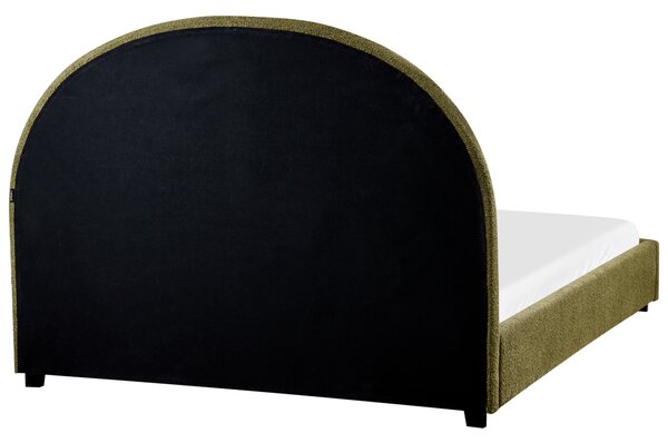 Posteľ olivovozelená buklé čalúnenie 140 x 200 cm zaoblené čelo minimalistický retro dizajn spálňa