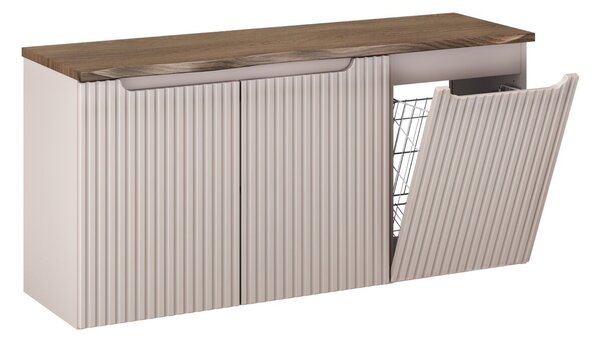 Comad Závesná skrinka pod umývadlo Nova Cashmere s doskou a košom na bielizeň 120 cm kašmírová/dub casella