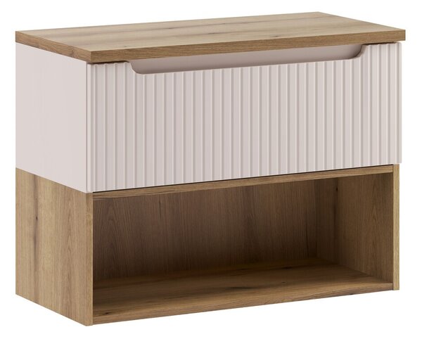 Comad Závesná skrinka pod umývadlo Nova Cashmere s doskou a regálom 80 cm kašmírová/dub coast evoke