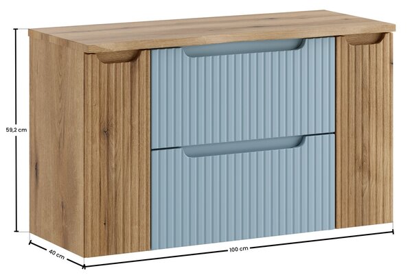 Comad Závesná skrinka pod umývadlo Nova Denim s doskou 100 cm modrá/dub coast evoke