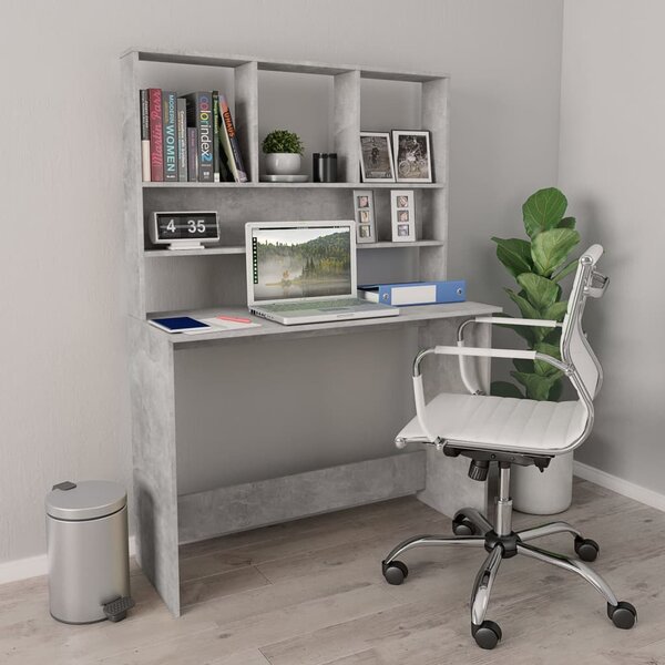Maison Exclusive - písací stôl s policami betónovo sivý 110x45x157 cm drevený materiál