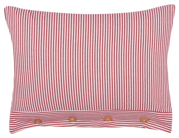 Dekoratívny bavlnený vankúš červený a biely pruhovaný vzor 40 x 60 cm gombíky retro bytový doplnok spálňa obývačka