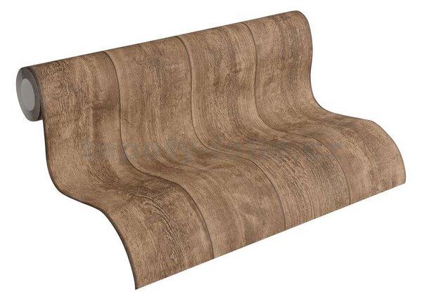 Vliesové tapety na stenu IMPOL 7088-23 Wood and Stone 2, drevo hrubo hobľované tmavo hnedé, rozmer 10,05 m x 0,53 m, A.S.Création