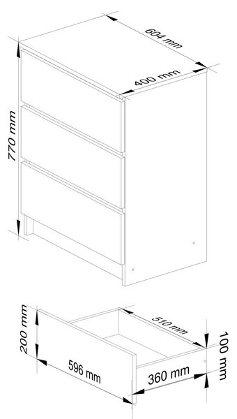 Ak furniture Komoda Kuba 60 cm - 3 šuplíky bílá