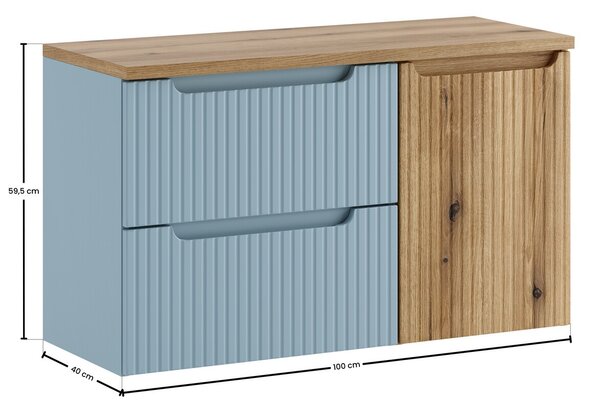 Comad Závesná skrinka pod umývadlo Nova Denim s doskou a košom na bielizeň 100 cm modrá/dub coast eovke