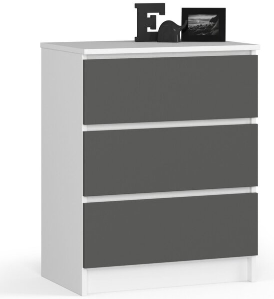 Ak furniture Komoda Kuba 60 cm - 3 zásuvky biela/grafitová