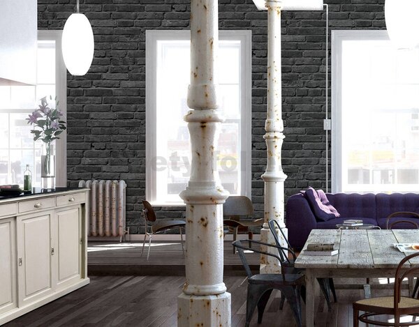 Vliesové tapety na stenu IMPOL 94283-3 Wood and Stone 2, tehly čierno-sivé, rozmer 10,05 m x 0,53 m, A.S.Création