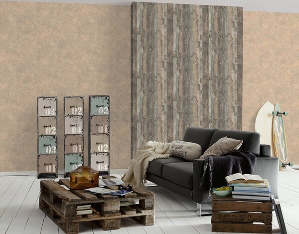 Vliesové tapety na stenu IMPOL 95405-3 Wood and Stone 2, drevo vintage hnedé, rozmer 10,05 m x 0,53 m, A.S.Création