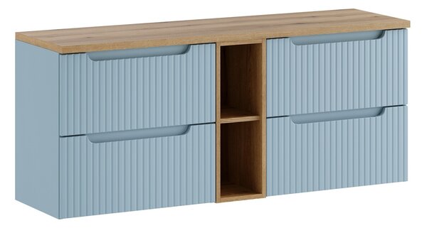 Comad Závesná skrinka pod umývadlo Nova Denim s doskou a skrinkami 140 cm modrá/dub coast evoke