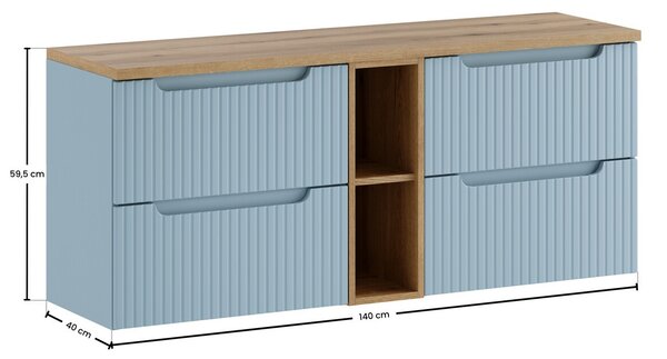 Comad Závesná skrinka pod umývadlo Nova Denim s doskou a skrinkami 140 cm modrá/dub coast evoke