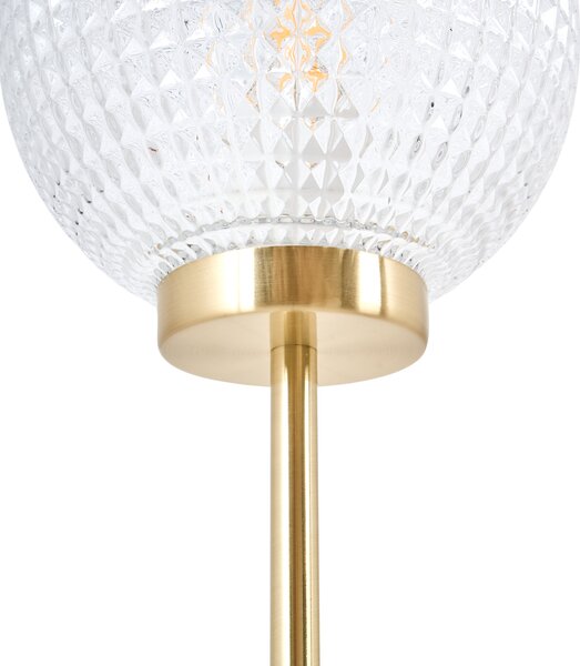 Stojaca lampa zlatá kovový podstavec sklenené tienidlo moderný štýl obývacia izba spálňa