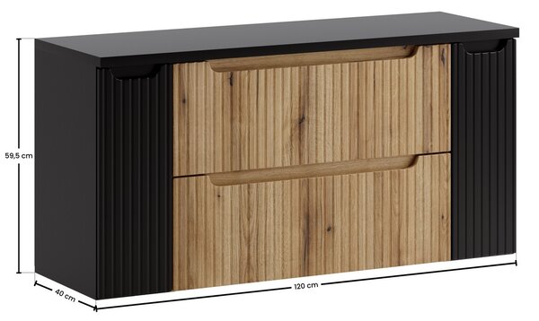 Comad Závesná skrinka pod umývadlo Nova s doskou 120 cm dub coast evoke/čierna
