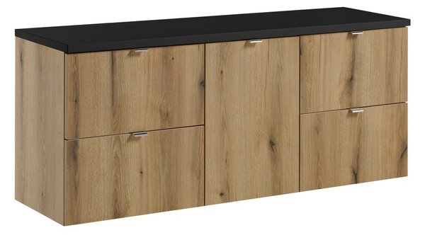 Comad Závesná skrinka pod umývadlo Nova Oak s doskou 140 cm dub evoke/čierna