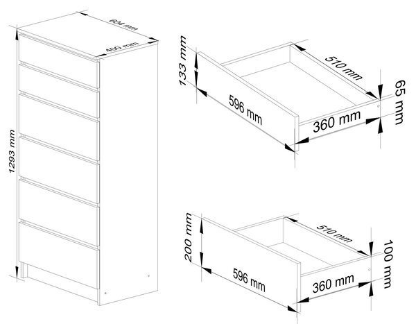 Ak furniture Komoda Kuba 60 cm - 6 zásuviek dub sonoma