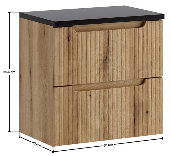 Comad Závesná skrinka pod umývadlo Nova s doskou 60 cm dub coast evoke/čierna