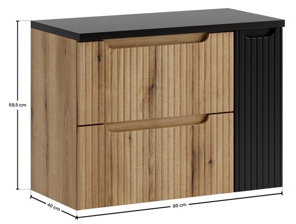 Comad Závesná skrinka pod umývadlo Nova s doskou 80 cm dub coast evoke/čierna