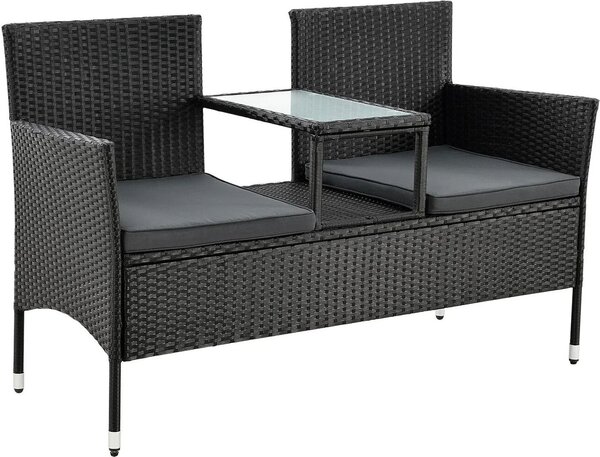 Juskys Polyratanová záhradná lavica Monaco - 2-miestna lavica so stolíkom a vankúšmi - 133 × 63 × 84 cm - ratan - dobrý