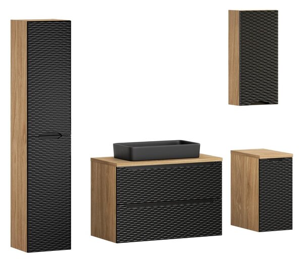 Comad Závesná skrinka pod umývadlo Ocean Black s doskou 90 cm čierna/dub olejovaný