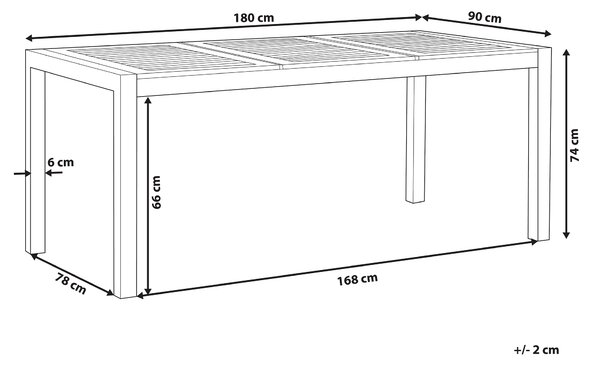 Záhradný jedálenský stôl svetlá drevená doska eukalyptové drevo 180 x 90 cm pre 6 osôb strieborné nohy z nehrdzavejúcej ocele