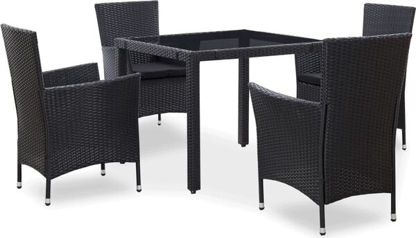 Maison Exclusive – 5-dielna záhradná jedálenská súprava z polyratanu, čierna