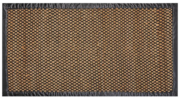 Koberec čierny a béžový juta bavlna koža 80 x 150 cm obdĺžnikový ručne tkaný kockovaný vzor rustikálny tradičný dizajn
