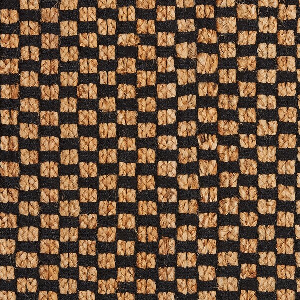 Koberec čierny a béžový juta bavlna koža 140 x 200 cm obdĺžnikový ručne tkaný kockovaný vzor rustikálny tradičný dizajn