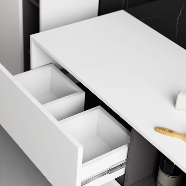 Ak furniture Závesná skrinka pod umývadlo VAMI 90 cm biela/grafitová
