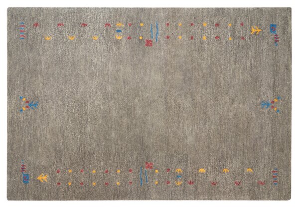 Koberec gabbeh sivý vlna 140 x 200 cm geometrický vzor obdĺžnikový tvar ručne všívaný boho moderný štýl obývačka spálňa detská izba