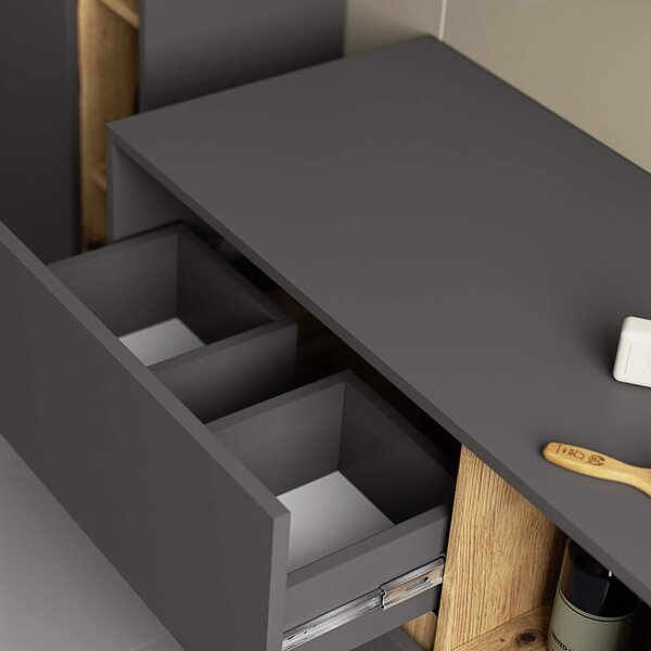 Ak furniture Závesná skrinka pod umývadlo VAMI 90 cm grafitová/dub artisan
