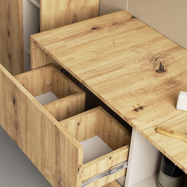 Ak furniture Závesná skrinka pod umývadlo VAMI 90 cm dub artisan/kašmírová