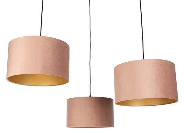 Závesná lampa čierna s ružovým tienidlom a zlatým interiérom 35cm 3-Lights - Cava